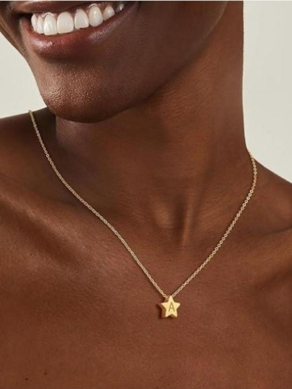 14K Gold Plated Women's Gold Star Initial Pendant Necklace: A/B/C/J/K/L/M